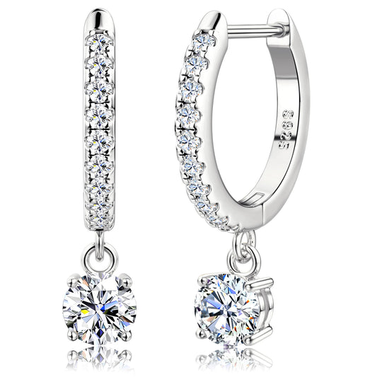 Moissanite Earrings, Sterling Silver Hoop Earring 1.0ct-2.0ct D Color Brilliant Hypoallergenic Earring for Women Men Drop Dangle Moissanite Leverback Mother's Day Gift