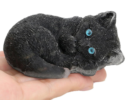 DUQGUHO Black Cat Decor Black Obsidian Crystal Gifts for Cat Lovers Sleeping Cat Statue Figurines Crystal Healing Stone Cute Resin Cat Gifts for Women Home Decoration 1PC
