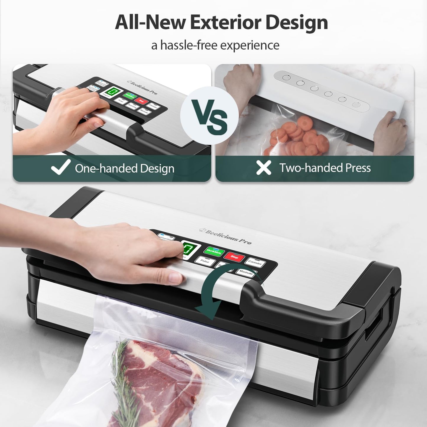 95kPa Vacuum Sealer Machine with AquaLock Technology, for Moist Seals, 2X Seal & 130W, Fully Automatic Food Sealer, Built-In Cutter, Bag Storage & Hose, Precision Sealing, 2 Bag Rolls,Stainless Steel
