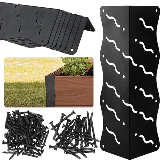 Set of 8 Raised Bed Edging Bracket,Corner Brackets with Wood Screws, Rust Resistant Metal Connectors 11" x 3" x 3" for 20"-24" Beds, Raised Bed Corners for Vegetable Planter Garden Matte Black
