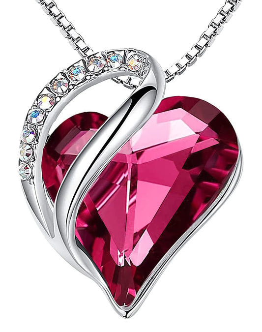 Leafael Gift Necklaces for Women, Infinity Love Birthstone Heart Pendant with Tourmaline Pink Crystal for October, Birthday Jewelry for Her, Mom, and Wife, Silver Plated, 18" + 2" Chain