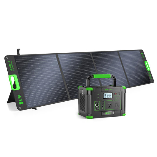 EBL 1000W Portable Power Station With 200W Solar Panels, 999Wh Backup Lithium Battery, Pure Sine Wave AC Outlet, 60W PD Quick Charge Solar Generator Set for RV/Van Camping, Road Trip, Home, Off-grid