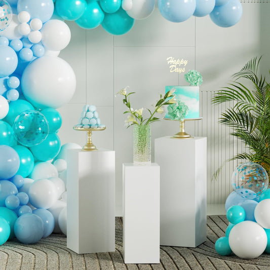Baotree 3Pcs Square Pedestal Stands for Party, Metal Display Plinth Pillars for Wedding Ceremony Birthday Party Art Decor--23.6*9.4''(L), 21.7*8.3''(M), 19.7*7.1''(S)
