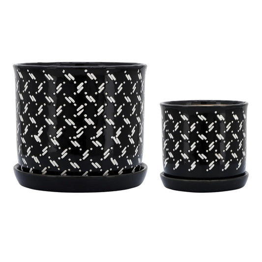 Ceramic Planters Set – Planters for Greenery and Everyday Display, Indoor or Outdoor Decor on Shelf, Windowsill, or Patio, Black Patterned Design for Modern Home Decor – 7" & 5", Black and White