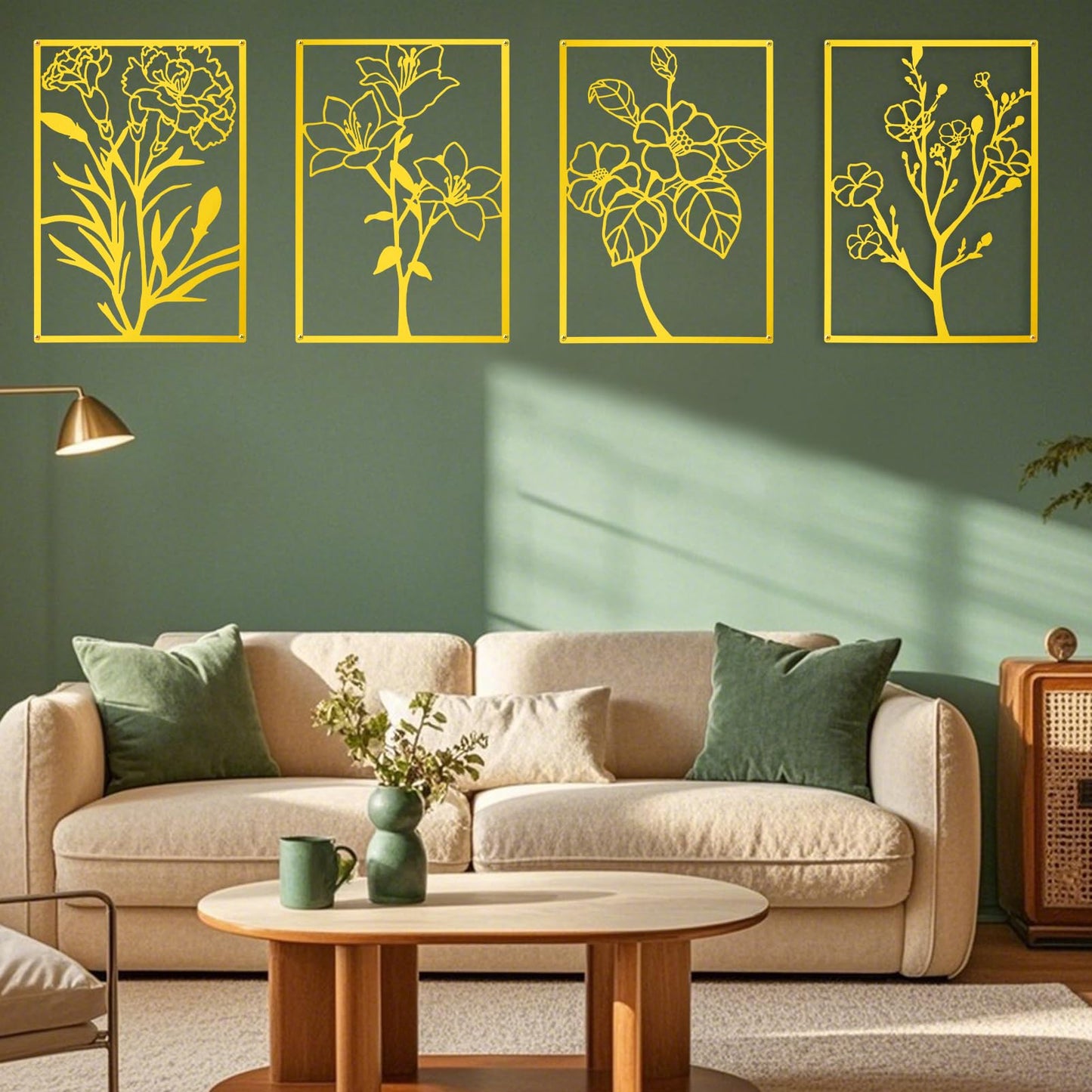 ZNZAPO 4 Pcs Black Metal Flower Wall Art, Abstract Line Art Wall Decor, Minimalist Floral Wall Hanging Art, 3d Wall Art Sculptures Decor for Living Room Bedroom Bathroom (11 × 15.7”)