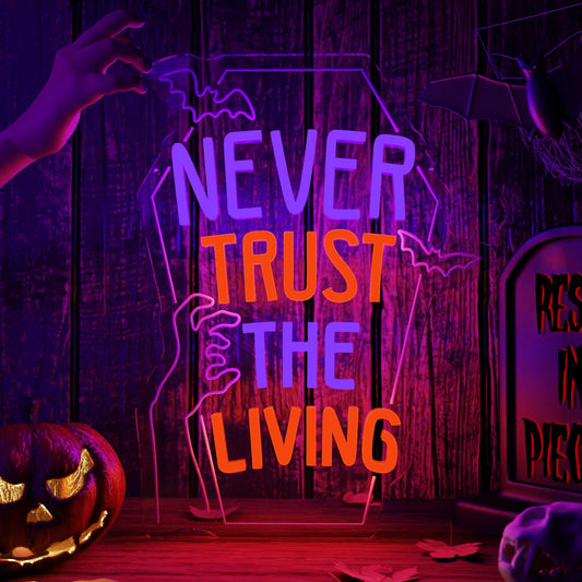 Mvorixa Gothic Never Trust The Living Neon Sign Gothic Neon Light Dimmable LED Neon Glowing Wall Art for Dark Aesthetic Bedroom, Gaming Room, Home Bar & Goth Room Decor
