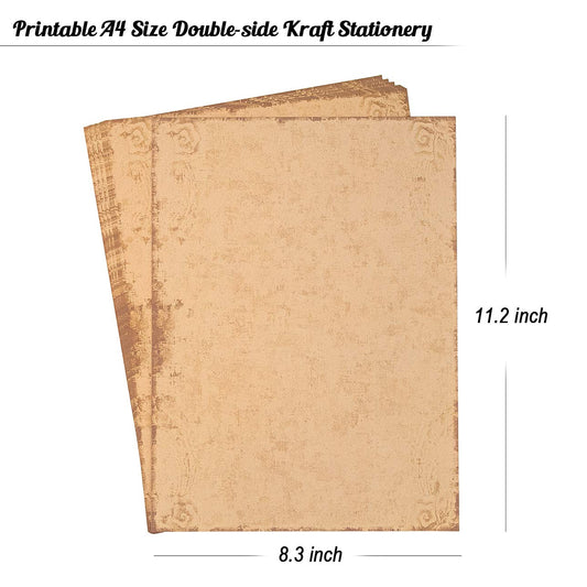 CenterZ 60 Sheets 6 Style Antique Stationary Paper, 8.3 x 11.2 inch A4 Size 100gsm Kraft Double-side Printable Old Aged Vintage Letter Writing Stationery Set for Classic Letters, Poems, Lyrics, Notes