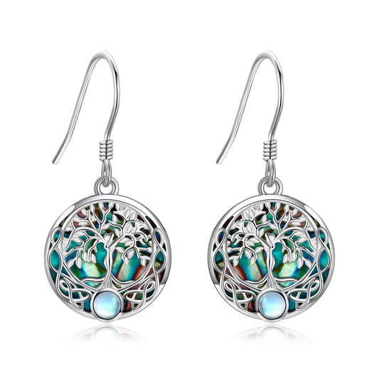ONEFINITY 925 Sterling Silver Celtic Tree of Life Dangle Drop Earrings Abalone Shell Tree of Life Jewelry for Women