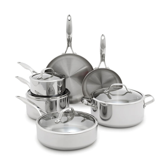 GreenPan Valencia Pro Tri-Ply Stainless Steel 10 Piece Cookware Set, Induction Ready Pots & Pans, Mirror Finish, Dishwasher & Oven/Broiler Safe to 600F, Compatible with All Cooktops