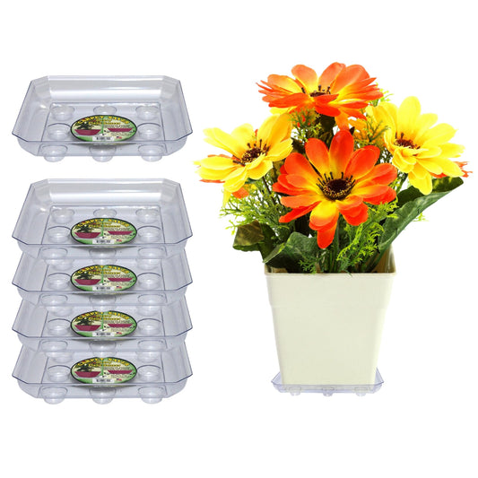 Curtis Wagner Plastics Designer Series Plant Saucer (5-Pack) - Clear, Square (Diameter: 5.75" Base, 8" Top, 1.62" Depth) Thick Plastic Plant Drip Trays - Used as Indoor Pot/Outdoor Plant Saucers