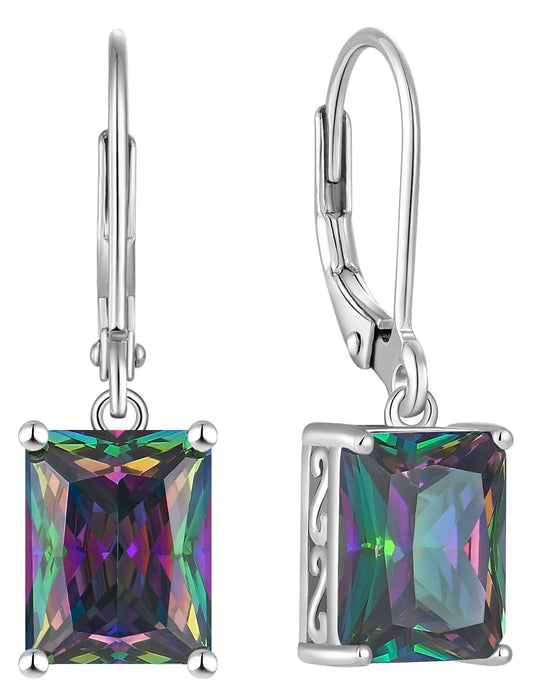 YL Solitaire Dangle Drop Earrings 925 Sterling Silver Leverback Earrings 8X10MM Square Created Alexandrite Jewelry