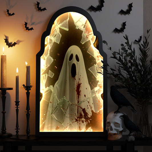 Semjar Halloween Decor Indoor,Big Size LED Ghost Mirror Hologram 20"x9.5",Spooky Gothic Decor,Haunted Mirror Halloween Decorations,Vintage Wall Decor for Living Room Fireplace Bathroom