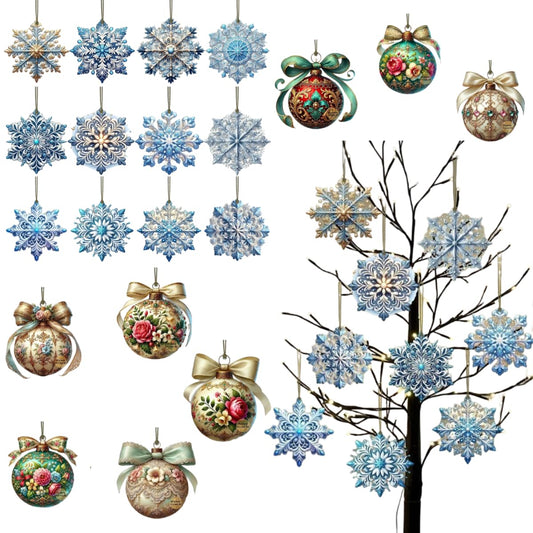 Shuanghao Double-Sided Wooden Ornaments for Christmas Tree - Wood 20Pcs Holiday Hanging Decor with String, Home Festive Decorations for Xmas, Halloween, Nativity