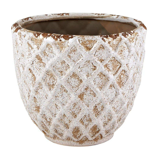 Creative Brands 47th & Main Diamond Patterned Planter/Pot, 6" Diameter, Distressed White