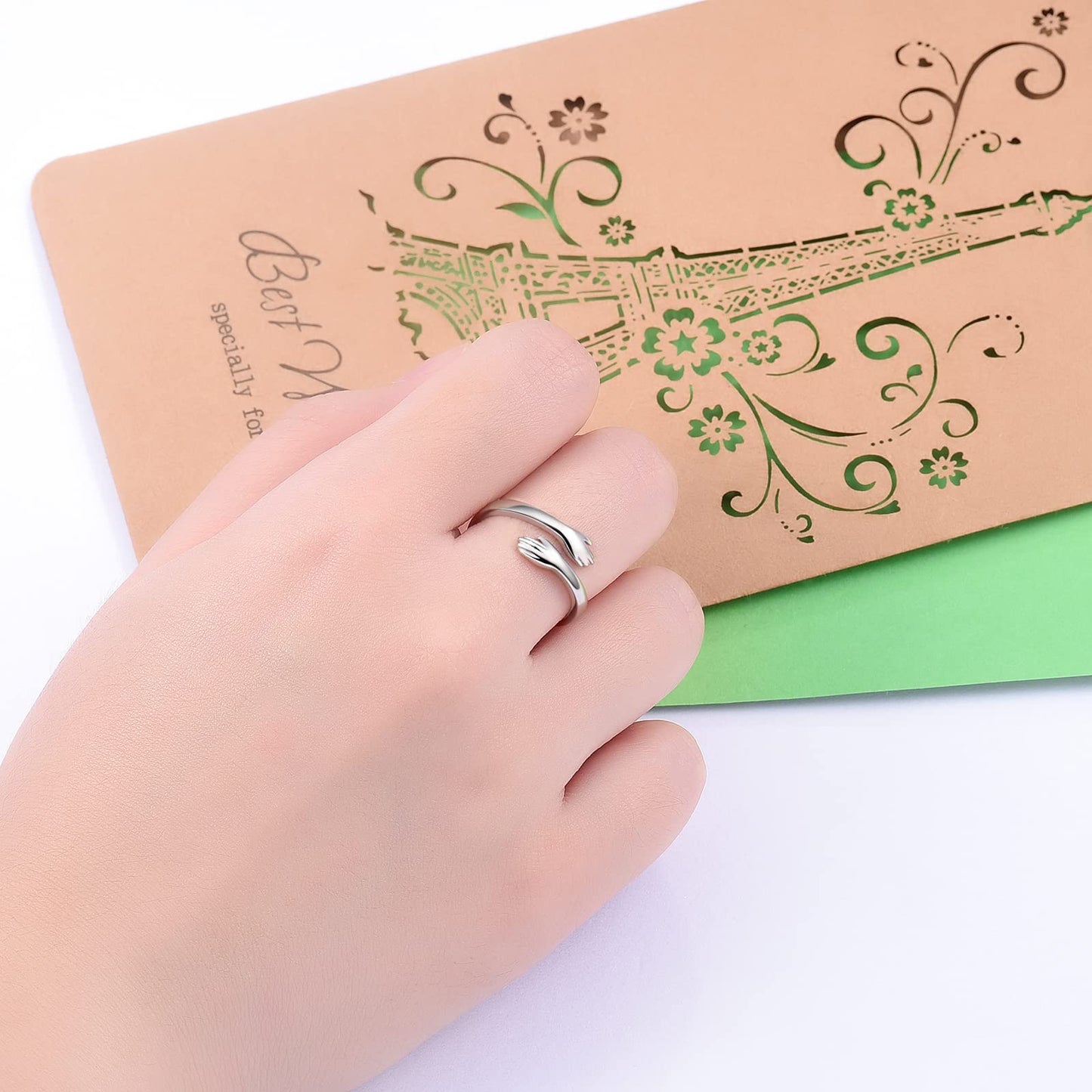 ACJFA Hug Rings for Women Sterling Silver Adjustable Ring for Women Daughter Hand Ring Jewelry for Birthday Gifts Holiday Gift for Teens(Remember I Love You Aunt)