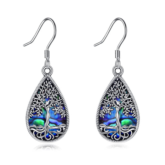 ONEFINITY 925 Sterling Silver Teardrop Tree of Life Earrings Abalone Shell Tree of Life Jewelry for Women