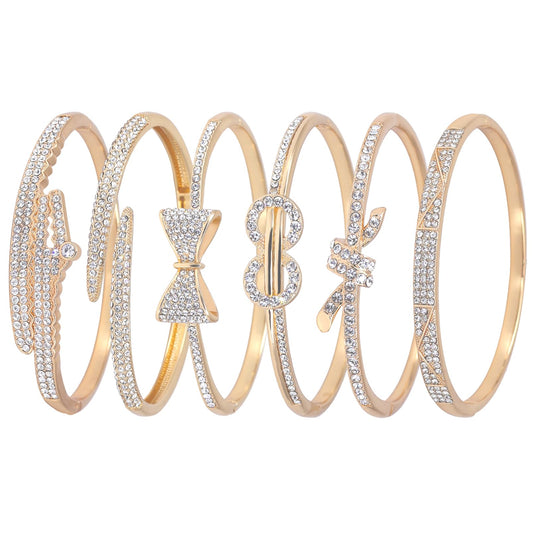 6PCS Gold Bangle Bracelet Set for Women, Light Luxury High-End Designer Style, Zinc Alloy with Cubic Zirconia, Stackable, Ideal Gift for Birthday Christmas Valentine's Day Mother's Day