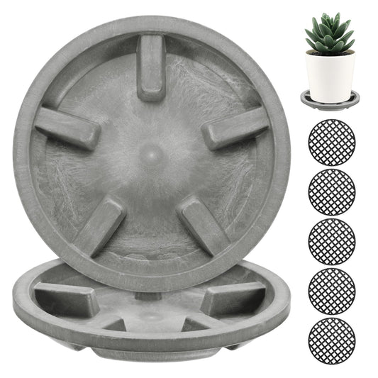 M METERXITY 2-Pack Plant Saucer, 3.74 Inch/9.5 cm Plastic Plant Trays Thicker for Pots/Indoor/Outdoor/Water Drainage and Protection, Flowerpot Drip Tray [Gray Veins]