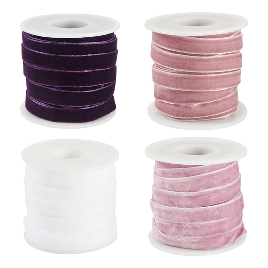 Craftora 40 Yards White Purple Velvet Ribbon 3/8 inch Single Face Velvet Ribbon with Spools for Christmas Ornaments Tree Home Decor Gift Wrapping DIY Crafts - Dark Purple