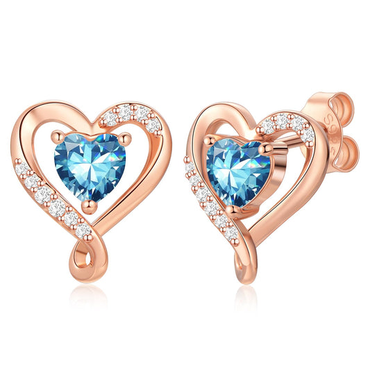 Zifeel Earrings for Women, Rose Gold Birthstone Heart Studs Earring for Girlfriend Wife, Anniversary Birthday Christmas Valentines Mothers Day Gifts Jewelry for Women Wife Her Mom