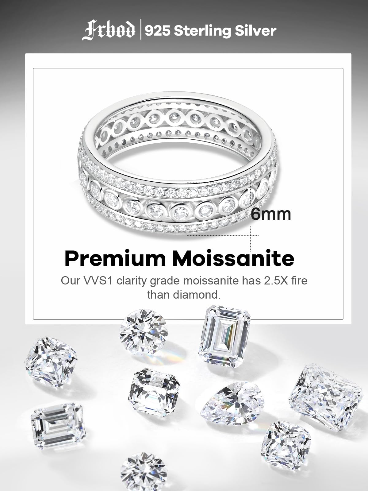Frbod Aniversary Wedding Band 925 Sterling Silver Diamond Jewelry Moissanite Eternity Row Ring for Women Size 5.5