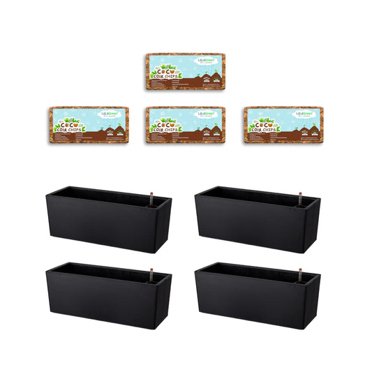 LaLaGreen Bundle- 4 Pack, 500g Coconut Coir Chips + 4 Pack,20 Inch Self Watering Plastic Planter with Bracket Hanging Window Box Flower Pot Outdoor Planting Soil Organic Compressed Seedling Fiber Husk