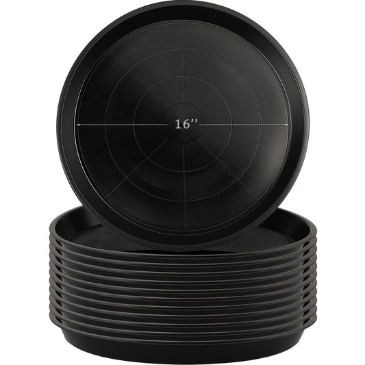 Eccliy 12 Pcs Plastic Plant Saucers Round Plant Tray Large Flower Pot Heavy Duty Planter Water Trays Thick Planter Drip Saucers for Indoors and Outdoors(16 Inch,Black)