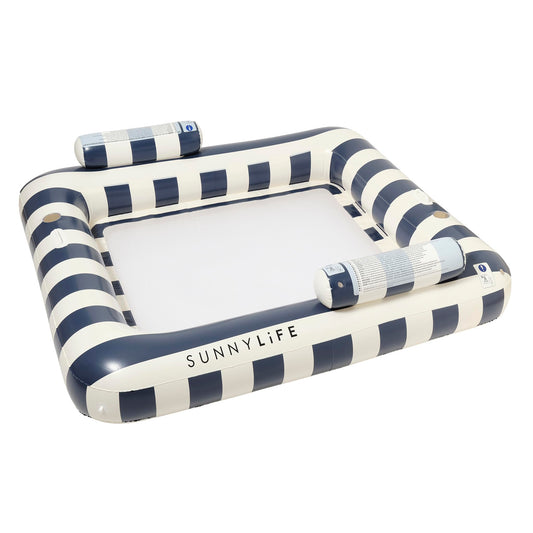 SUNNYLiFE Pool Floats Adult 2 Person Lounger - River Floats for Adults with Cup Holders, Pool Hammock Float for Swimming, Large Floaties for Pool Floating | Le Weekend Navy Stripe