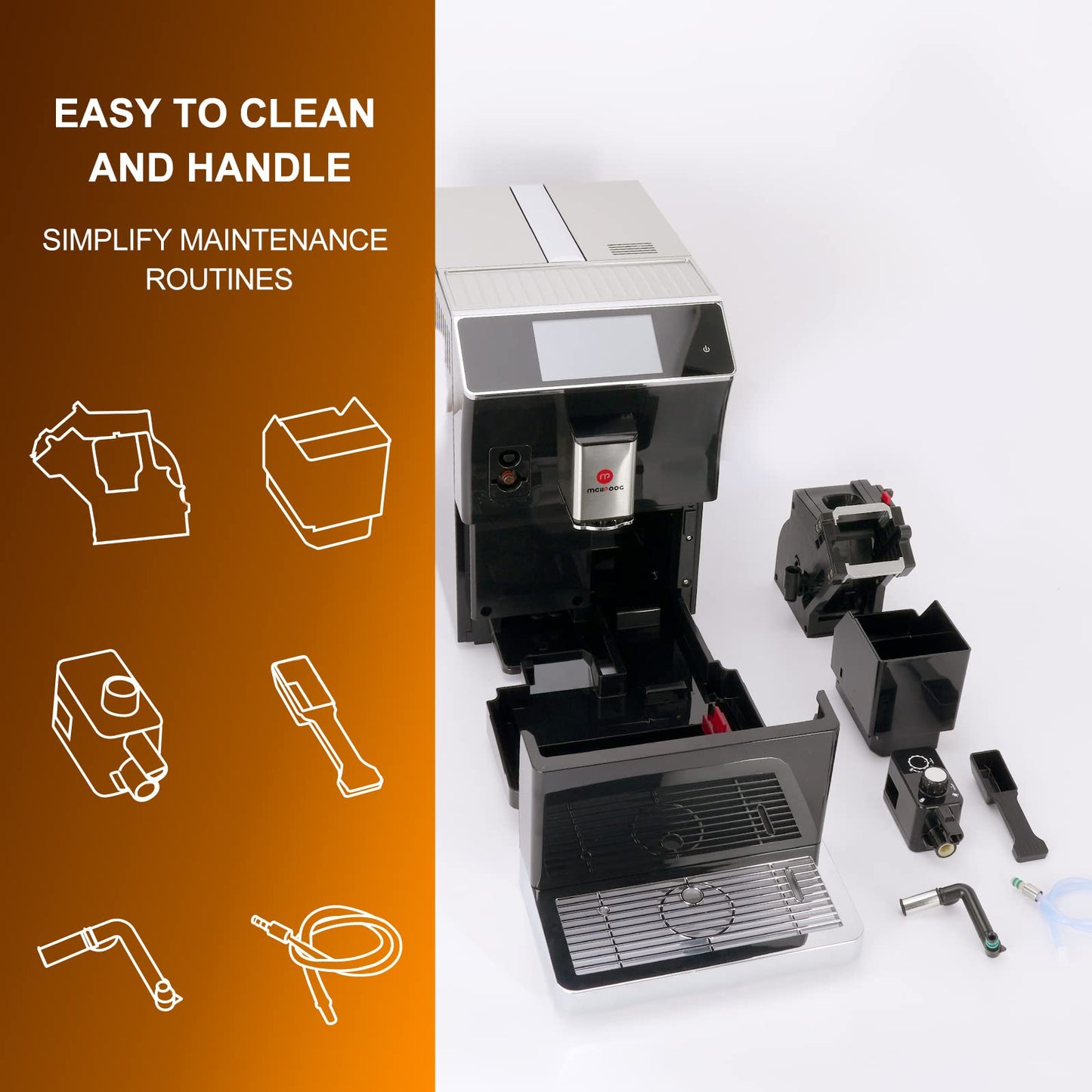 Mcilpoog WS-203 Super-automatic Espresso Coffee Machine With Smart Touch Screen For Brewing 16 Coffee Drinks