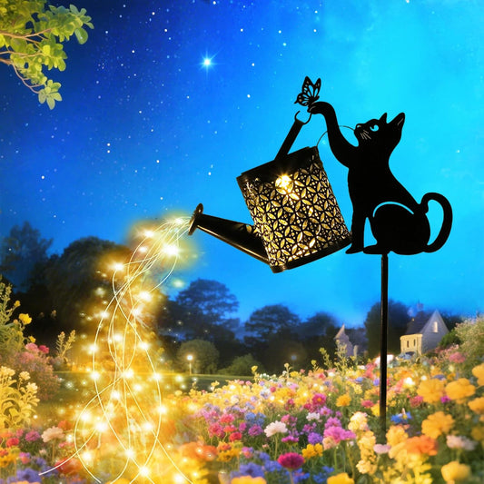 LGEYHAN Black Cat Gifts - Solar Cat Garden Statue,Black Metal Garden Decor,Yard Decor Stakes with Lantern, Gifts for Women Mom and Grandma or for Cat Lovers