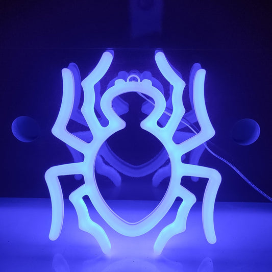 JYWJ Spider Double Sided Neon Signs,USB or 3-AA Battery Powered Neon Light,LED Desktop Wall Decoration,Various Parties,Decoration Of Business Premises (Blue)