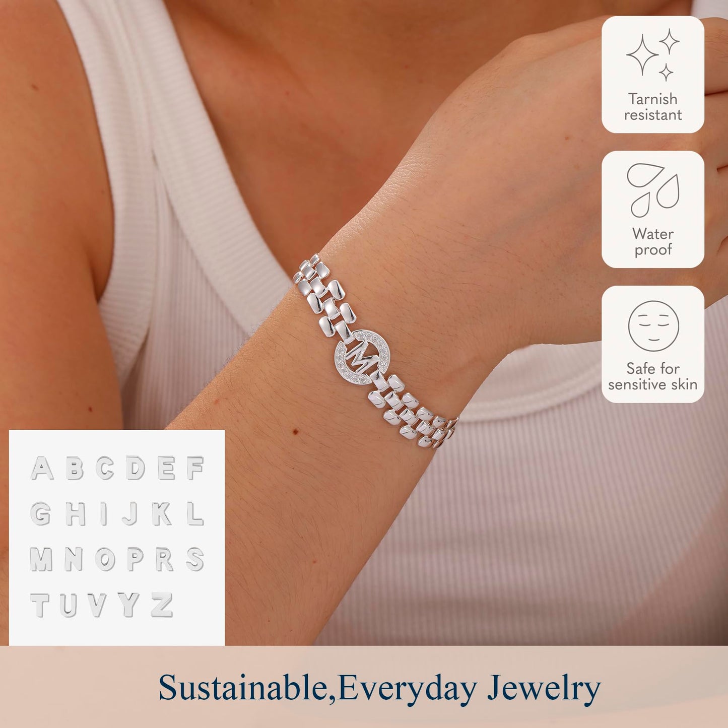 WEDDINEN Initial Bracelet,Silver Letter Bracelets for Women, Thick Bangle Wrist Gold Alphabet Bracelets for Women, Christmas Gifts for Women Jewelry Initial Y Charm Chain