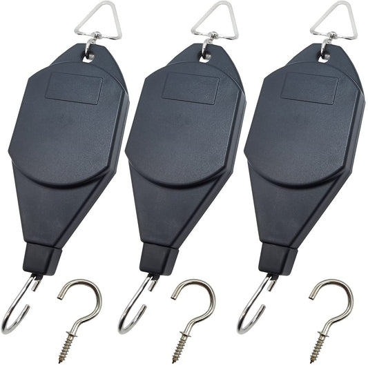 YOOHUA 3PCS Plant Pulley Hanger, Retractable Plant Hook Pulley, Adjustable Plant Pulleys for Hanging Plants, with 3PCS Metal Ceiling Hooks, Plant Pulley Hanger for Garden Baskets & Bird Feeder