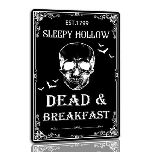 Dead And Breakfast Tin Sign Halloween Metal Signs Autumn Wall Decor Witch Ghost Pumpkin Decor Signs For Home Kitchen Cafe 8x12 Inch
