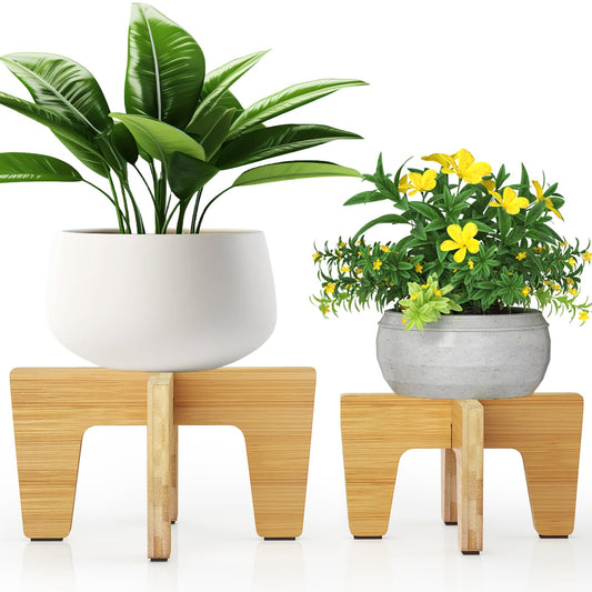 HAWHUV Plant Stand Indoor Outdoor, Plant Holder Sturdy Single Flower Pot Stand Planter Stand Stool Display Decorative for Desktop Counter Room (Natural 2 pack)