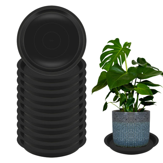TNTIWQ 12 Pack 8 Inch Round Plant Saucers for Less 6.8 Inch Pot Indoors Outdoors Plant Trays for Pots Planter Saucer Plastic Plant Drip Tray Planter Water Tray for Potted Plants (Black, 8"(12pcs))