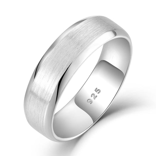 STARCHENIE 6mm Wedding Band, Solid 925 Sterling Silver Ring for Men, Brushed Matte Finish, Beveled Polished Edge, Comfort Fit Size 12