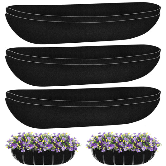 Riare 6 Pack 36 Inch Black Felt Window Box Liners- Fabric Trough Planter Basket Liners Replacement, Non-Woven Hanging Plant Liner for Wall Hanging Basket, Garden Fence Railing (Avoid Bird Nesting)