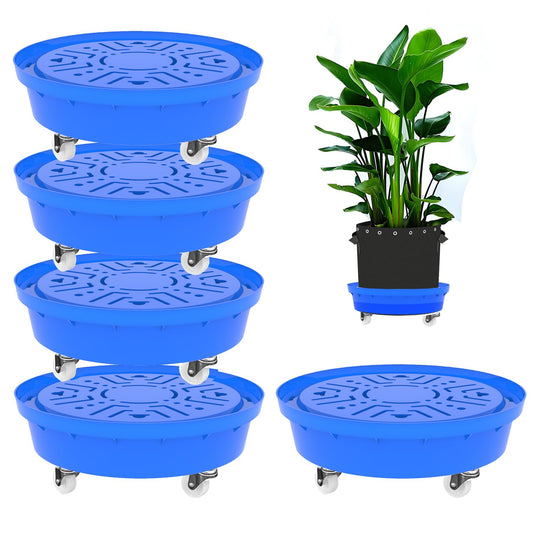 Molgoc Self-Watering Base with Visible Water Level,5-Pack,Keeps Leaves and Flying Insects Out,Maintains Water Quality, Equipped with Rollers for Easy Movement and Rotation, Blue.
