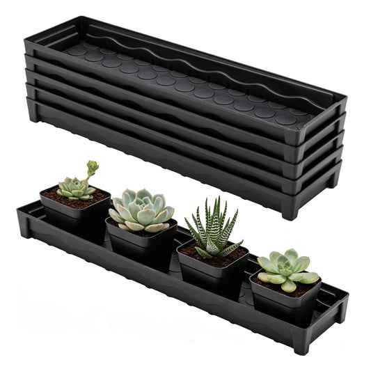 BKIELLT 5 Pack Plant Saucer Growing Tray, Rectangular Windowsill Plant Pot Trays with Removable Drainage Hole, Seed Starter Tray Plastic Plant Drainage Saucers for 4 inch Flower Seedling Pots