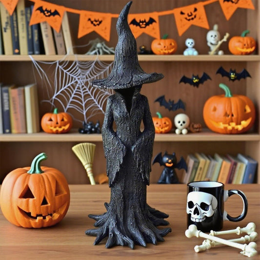 LuLuya Cracker Barrel Witch Statue 7.9'' – 2025 New Halloween Enchanting Witch Statue, Gothic Halloween Resin Figurine, Retro Magician Mysterious Decor, Dark Fantasy Desktop Ornament