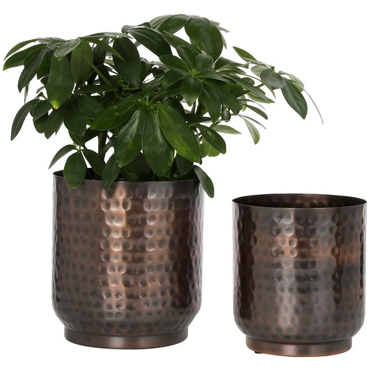 MyGift Handmade Hammered Vintage Copper Metal Plant Vase, Decorative Indoor Cylindrical Flower Planter Container, 5 and 6 Inch Pots, Handcrafted in India