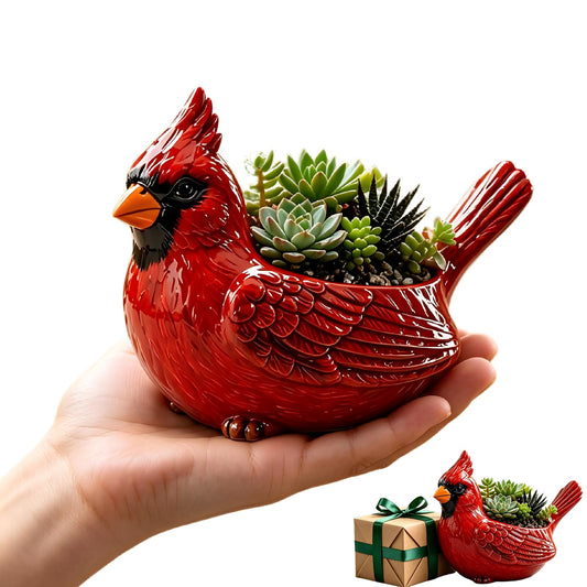 Cardinal Bird Succulent Planter, Red Resin Decorative Flower Pot with Drainage Hole, Cute Bird Plant Pot for Indoor Outdoor Plants, Animal Planter for Desk, Garden, Windowsill, Home Decor Gift (Red)