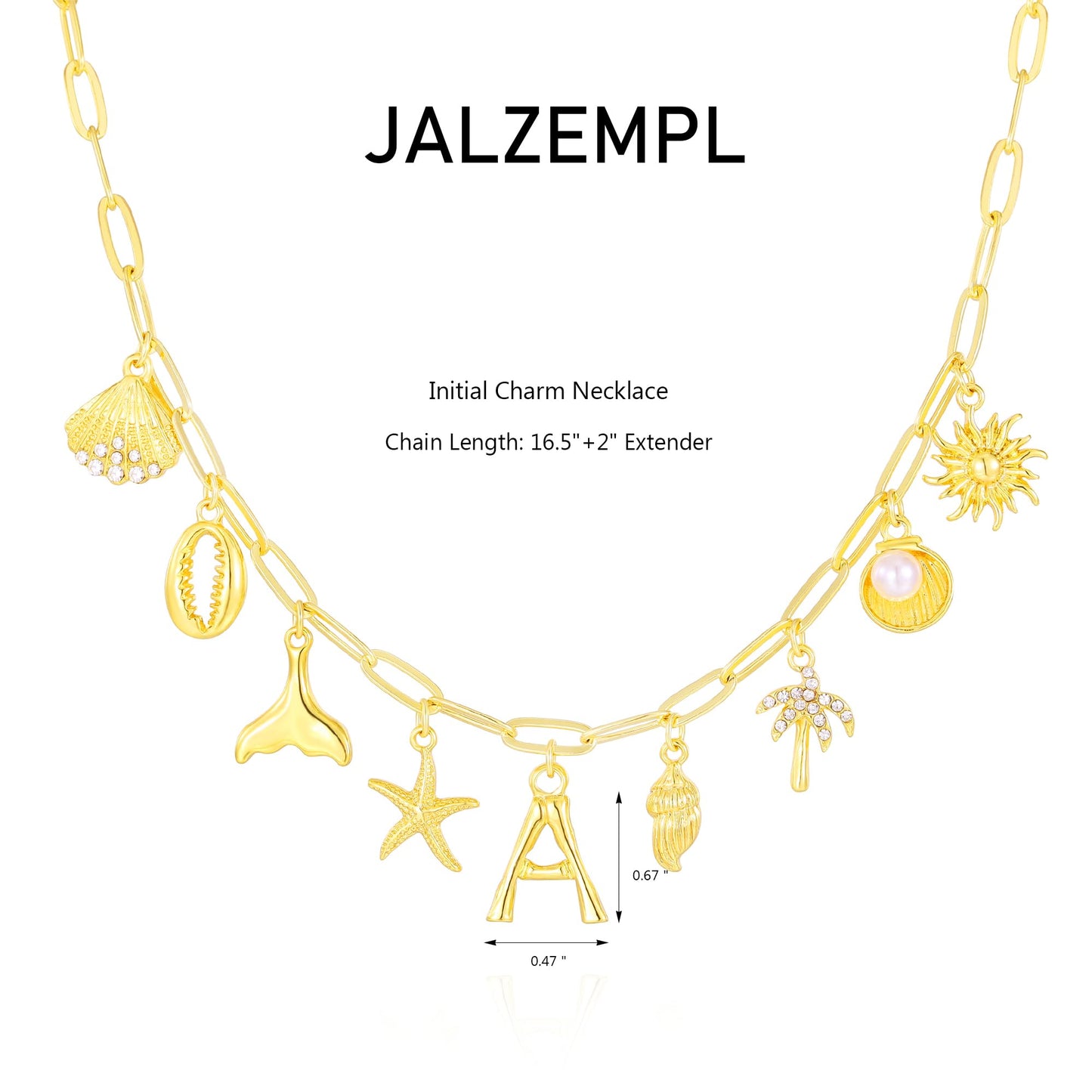 JALZEMPL Initial Charm Necklaces For Women Shell Letter Paperclip Chain Seashell Starfish Beach Summer Pendant Boho Surfer 14K Gold Plated Jewelry Gift (Y)