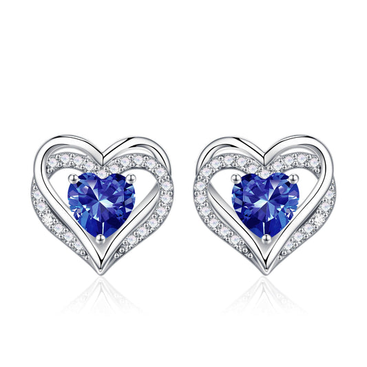 Iefil Heart Earrings for Women, 925 Sterling Silver December Birthstone Blue Tanzanite Heart Stud Earrings for Women
