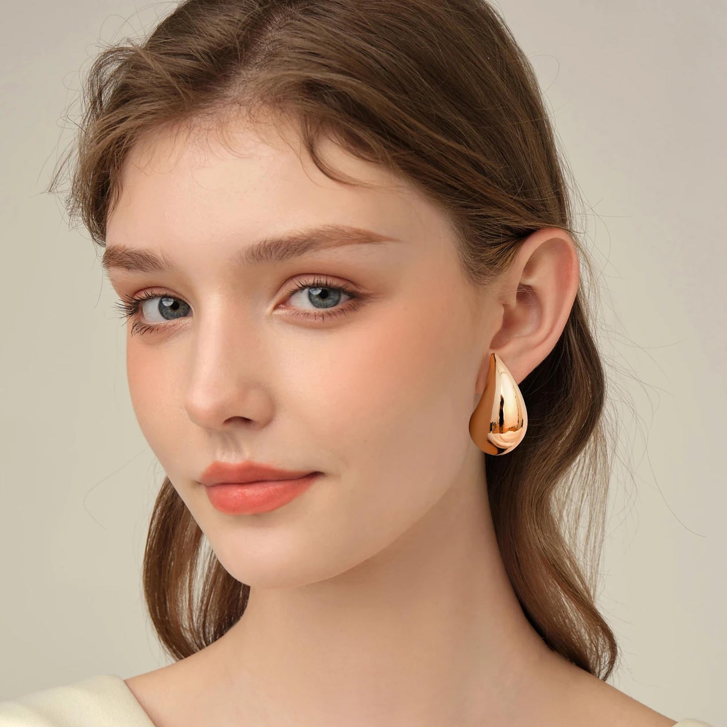Gacimy 14K Rose Gold Plated Teardrop Earrings Dupes for Women, Chunky Drop Earrings for Women with 925 Sterling Silver Post, 1.7Inches Rosegold