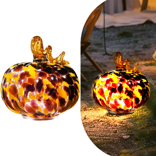 Naboher Handcrafted Glass Pumpkin with Warm LED Lights - Halloween & Thanksgiving Decor, Gift-Worthy Fall Home Decoration, 5.9-Inch Light-Up Tabletop Centerpiece (Vine Orange and Purple)