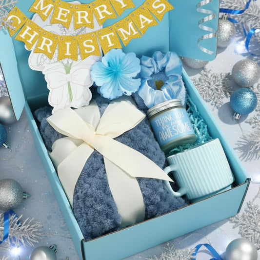 Zopeal Mothers Day Birthday Gifts Baskets for Women with Custom Banner, Care Gifts Get Well Soon Relaxing Spa Package Thank You Box for Her Mom Sister Friend Wife Teacher Coworker(Blue)