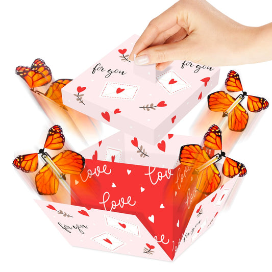 FETTIPOP Butterfly Explosion Gift Box (Love) Kit - Romantic Flying Butterfly Surprise Prank Box for Valentine’s Day, Birthday, Anniversary & Wedding