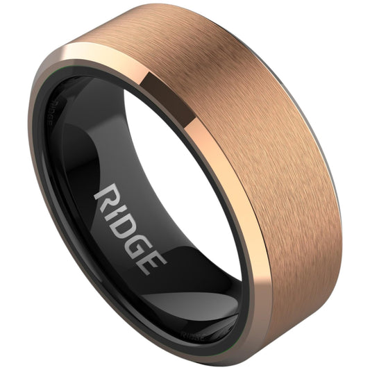 Ridge Beveled Ring Set 8mm - 18K Rose Gold - Tungsten - 12